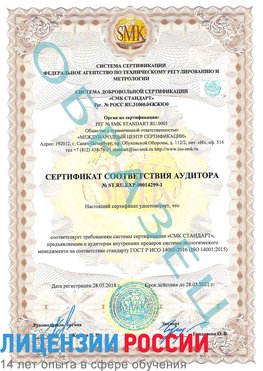 Образец сертификата соответствия аудитора №ST.RU.EXP.00014299-1 Туапсе Сертификат ISO 14001